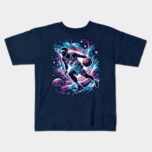 Cosmic Crossover: Where Hoops Meet the Universe Kids T-Shirt